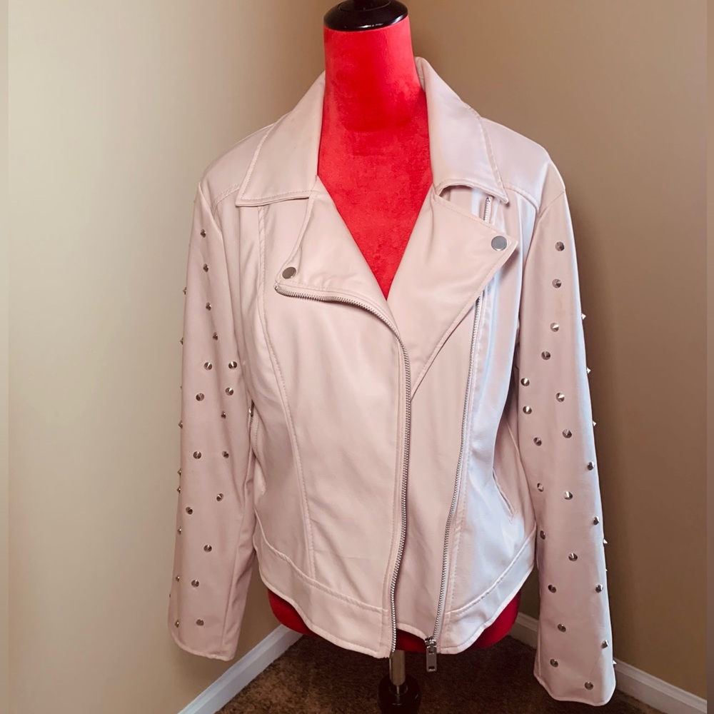 FAUX LEATHER ZIPPER STUDDED JACKET